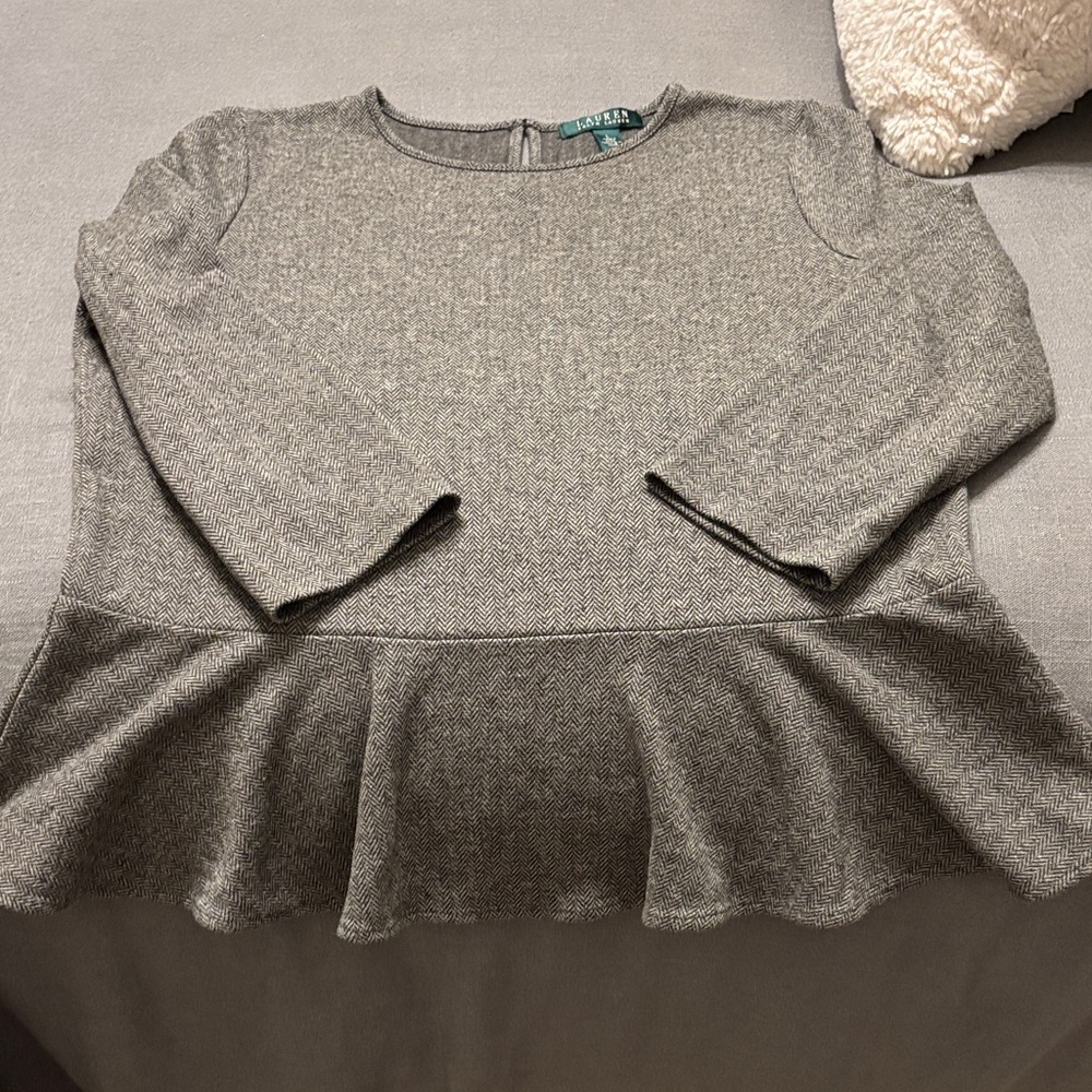 Ralph Lauren Herringbone Gray peplum top